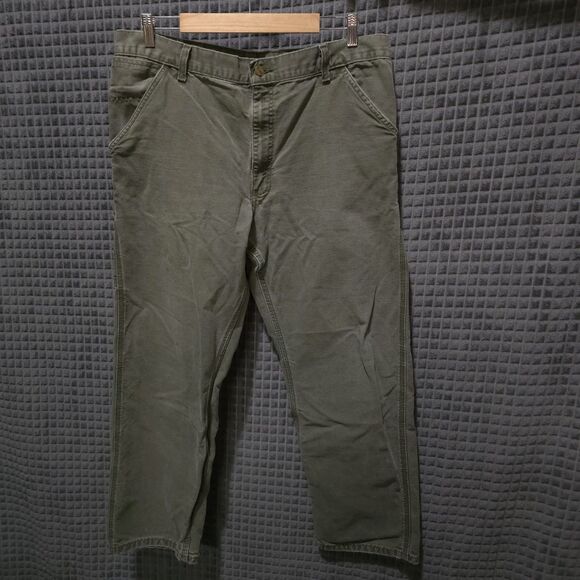 Carhartt Canvas Carpenter Work Pants 38x32 Mens Gray Cargo Cotton Jeans Utility - Picture 1 of 16